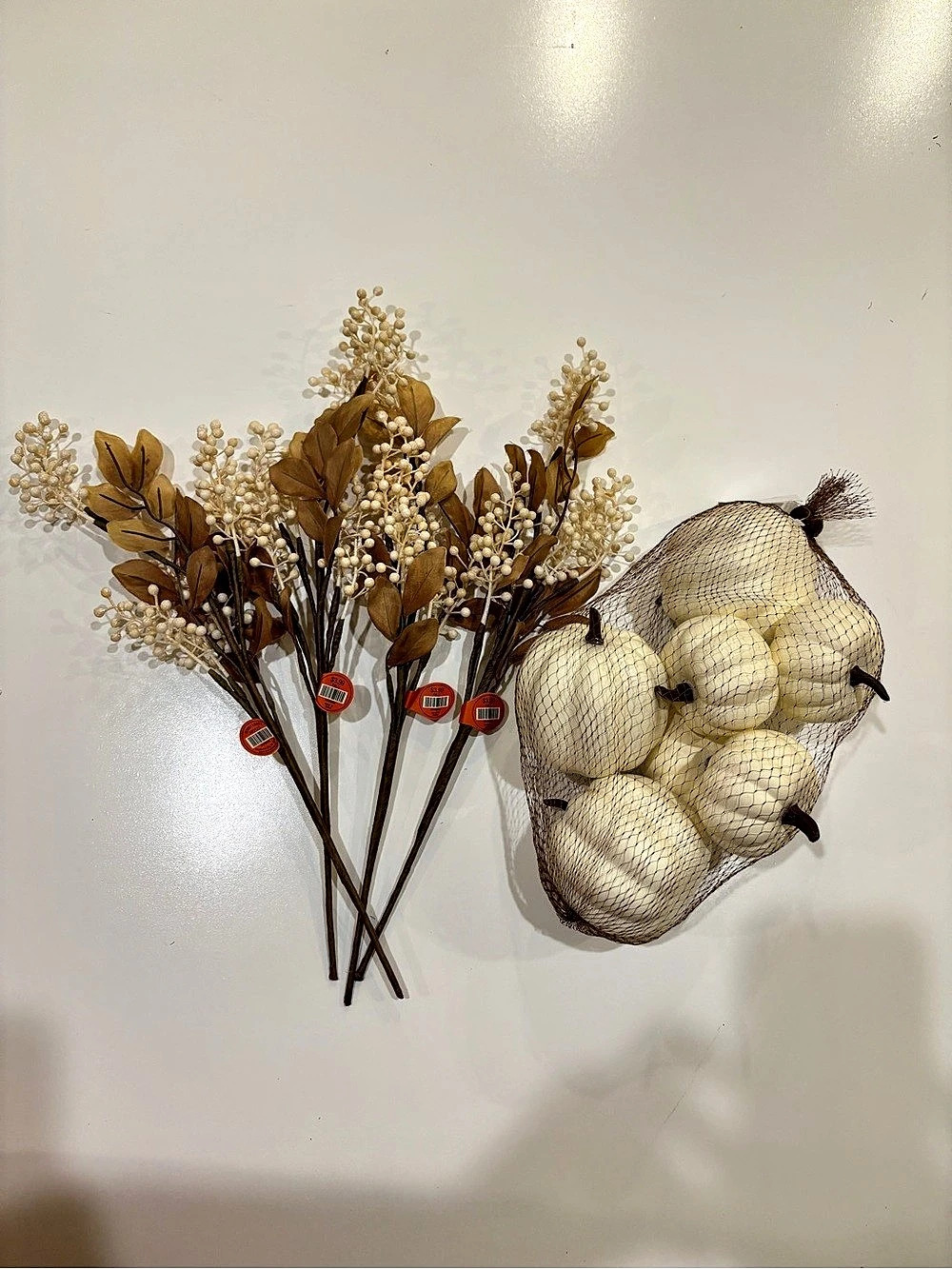 Brown Beige Faux Fall Floral Picks & Pumpkins NWT Autumn Decor Display